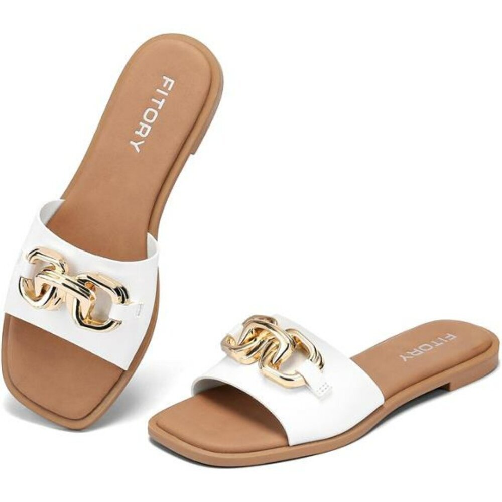 Womens flat slide sandals gold summer beach slippers open toe comfy shoes
